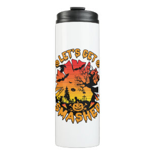 Lets Get Smashed Halloween Pumpkin Spooky Tree Bat Thermal Tumbler