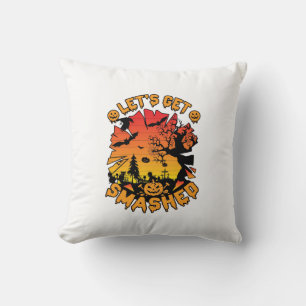 Lets Get Smashed Halloween Pumpkin Spooky Tree Bat Throw Pillow