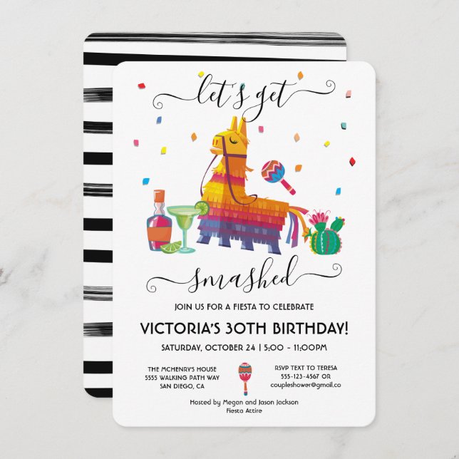 Let's get smashed Piñata Margarita Birthday Fiesta Invitation (Front/Back)