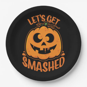 Let's Get Smashed Tipsy Halloween Jack-O’-Lantern Paper Plate