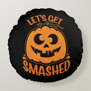 Let's Get Smashed Tipsy Halloween Jack-O’-Lantern Round Pillow