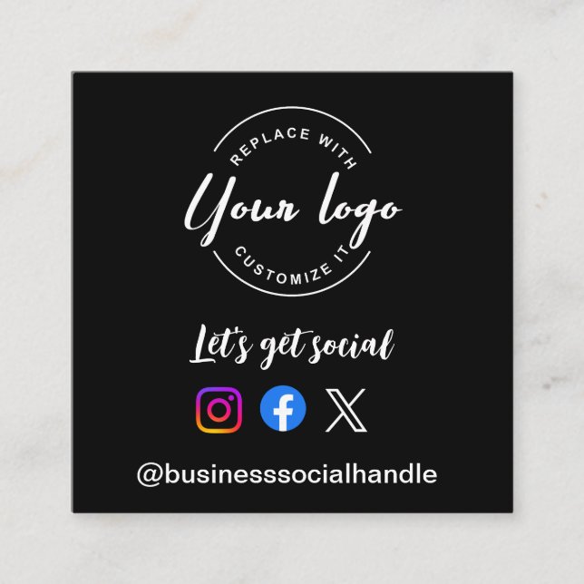 Let's get social Icons Connect Social Handle Square Business Card (Front)