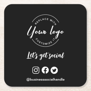 Let's get social logo Social Media website QR code Square Paper Coaster