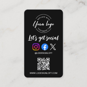 Let's Get Social Media QR Code Black Business Card