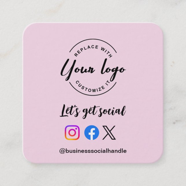 Let's Get Social Media QR code website Pink Custom Square Business Card (Front)