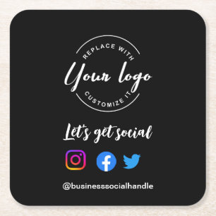 Let's Get Social Media website Custom logo Square Paper Coaster