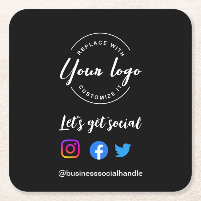 Let's Get Social Media website Custom logo Square Paper Coaster (Front)