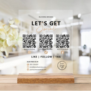 Let's Get Social QR Code Connect with Us Acrylic Sign