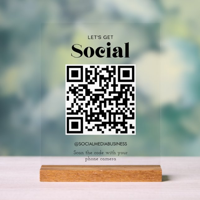 Let's Get Social QR Code Personalized Social Media Acrylic Sign (Neutral)