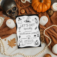 Lets Get Spooky Black White Doodle Halloween