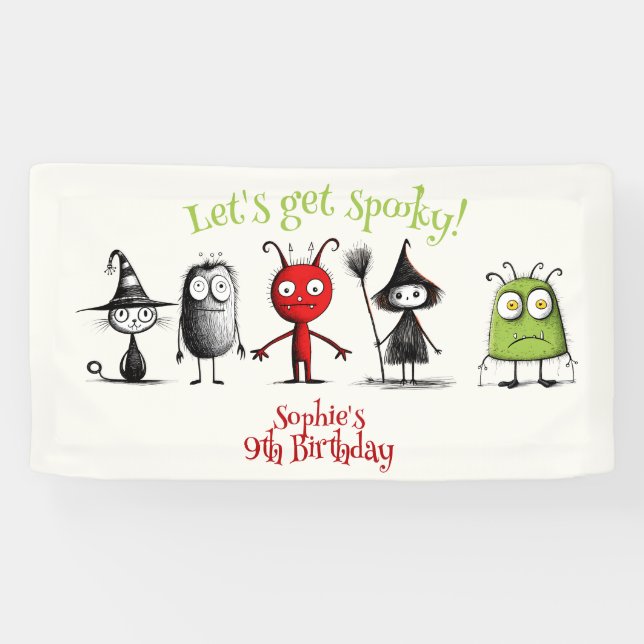 Let's get spooky! Creepy monsters kids birthday Banner (Horizontal)