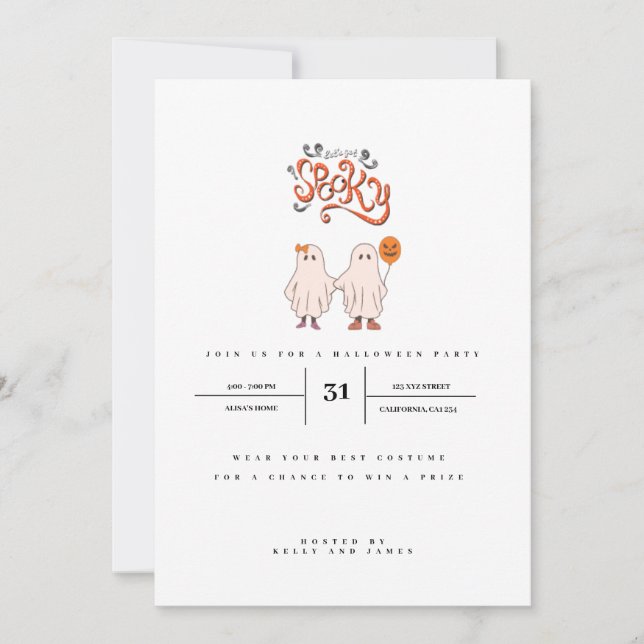Lets get spooky cute ghost halloween  invitation (Front)
