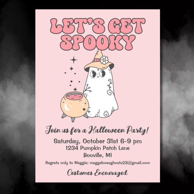 Let's Get Spooky Cute Groovy Halloween Party Invitation (Creator Uploaded)