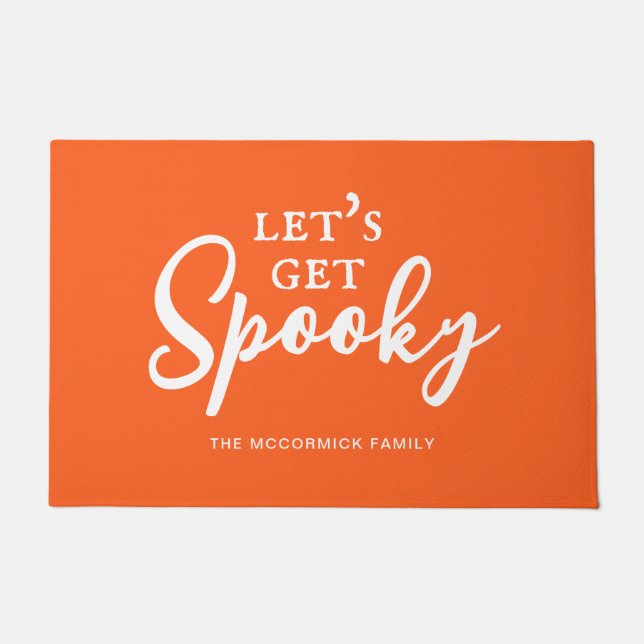 Lets Get Spooky Funny Halloween Saying Orange Name Doormat (Front)