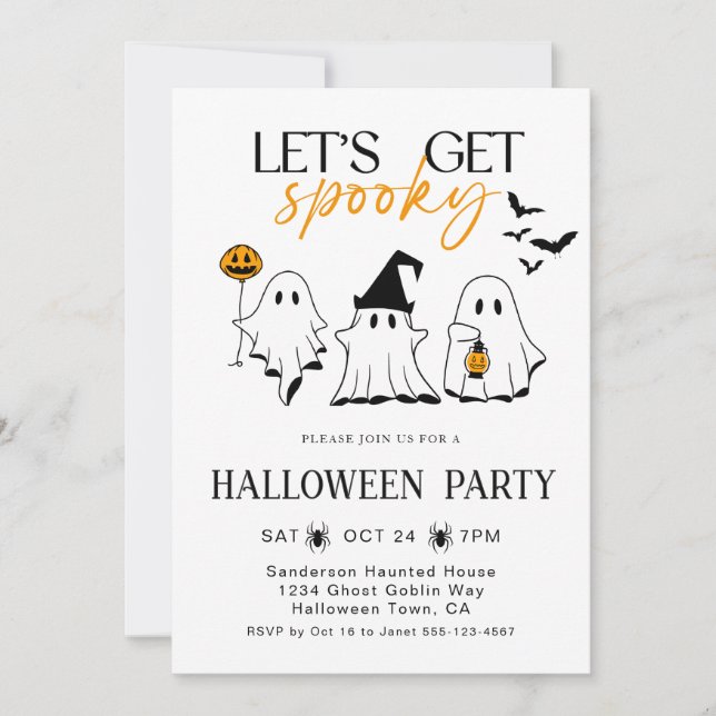  Lets Get Spooky Ghost Halloween Party Invitation (Front)