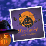 Let's Get Spooky Halloween Birthday Party  Napkin<br><div class="desc">Modern Halloween design for spooktacular birthday party with scary pumpkin and orange moon purple background. A gender-neutral design,  perfect for October celebrations! Template is easy to personalize.</div>