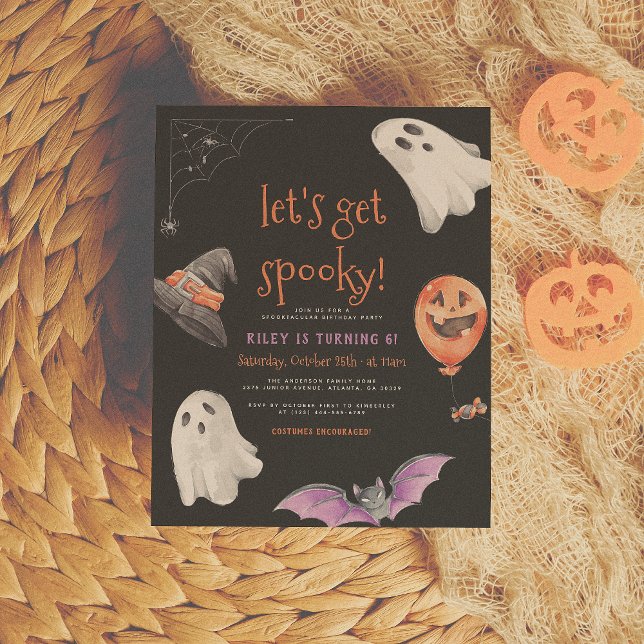 Let's Get Spooky! Halloween Black Birthday Party Postcard (Creator Uploaded)