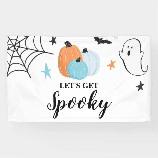 Let's Get Spooky Halloween blue pumpkins Birthday Banner (Horizontal)