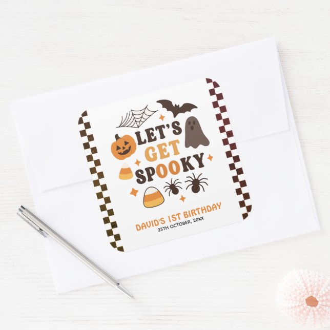 Let's Get Spooky Halloween Custom Birthday  Square Sticker (Envelope)