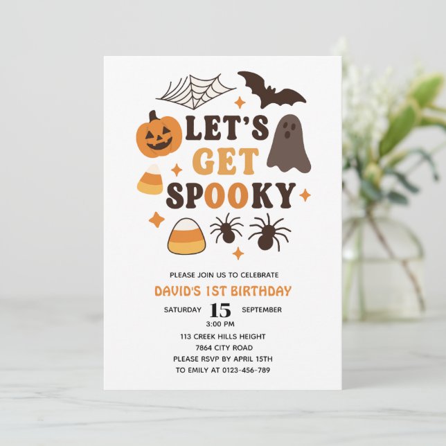 Let's Get Spooky Halloween Cute Birthday  Invitation (Standing Front)