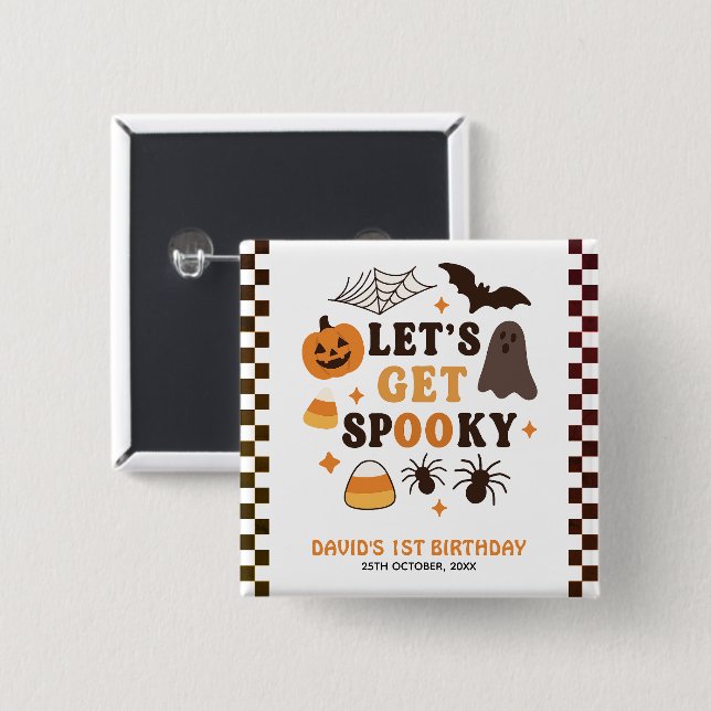 Let's Get Spooky Halloween Kids Birthday  2 Inch Square Button (Front & Back)