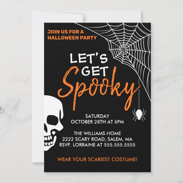 Let's Get Spooky Halloween Party Black Invitation (Front)