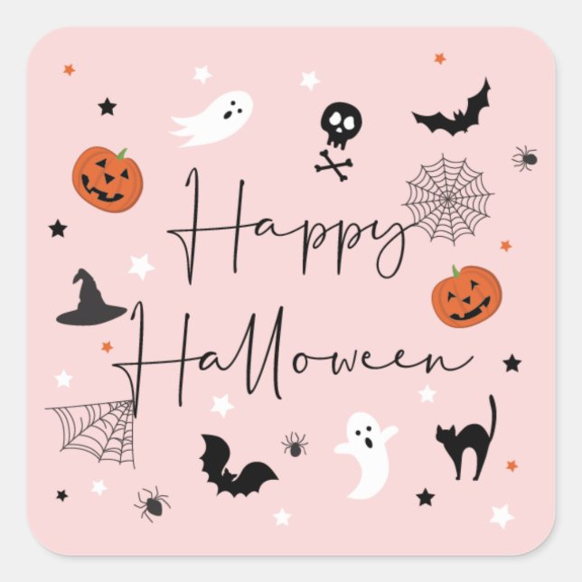 Let's get spooky Halloween Party Pink Square Sticker (Front)