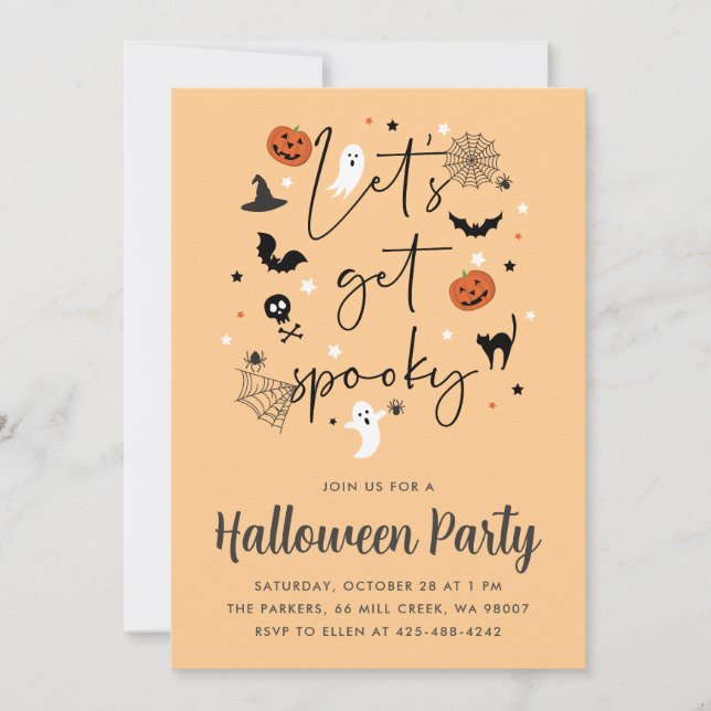 Let's get spooky Halloween Party pumpkin Invitation (Front)