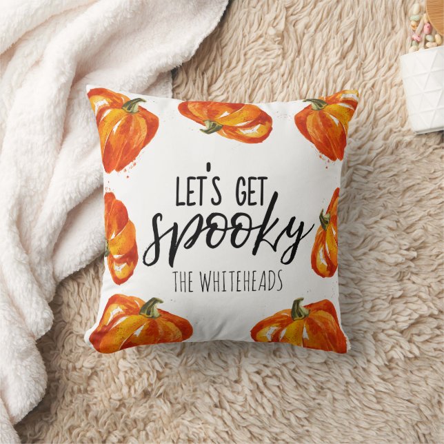 Let's get Spooky Halloween Pumpkin Monogram Throw Pillow (Blanket)