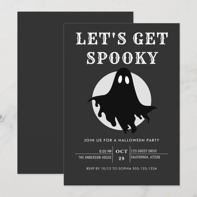 Let's Get Spooky Modern Chic Halloween Party Invit Invitation (Front/Back)