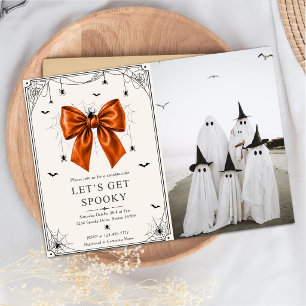 Let's Get Spooky Photo Halloween Orange Bow Invitation