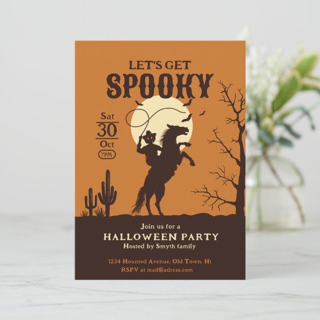 Let's get spooky pumkin cowboy invitation (Standing Front)