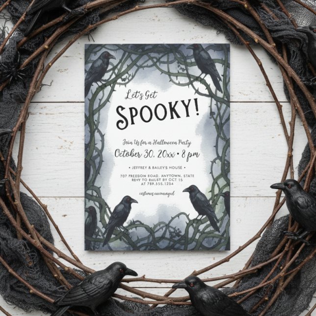 Let's Get Spooky Raven Halloween Party Invitation (Creator Uploaded)