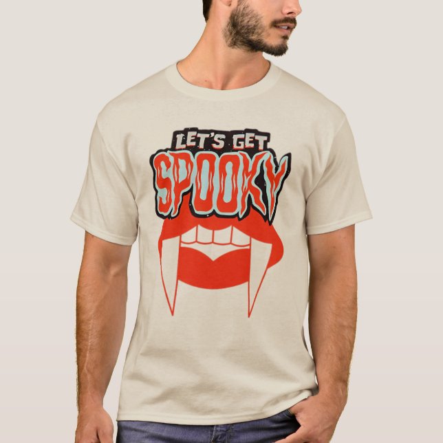 Let's Get Spooky Vampire Fangs Halloween Design  T-Shirt (Front)
