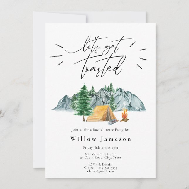 Let's get Toasted Bachelorette Camping Invitation (Front)