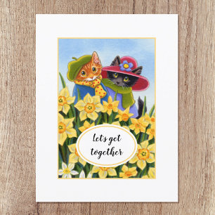 "Let's get together" Personalized Kitty Cat Custom Postcard