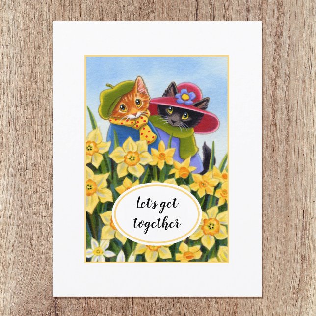"Let's get together" Personalized Kitty Cat Custom Postcard (Creator Uploaded)