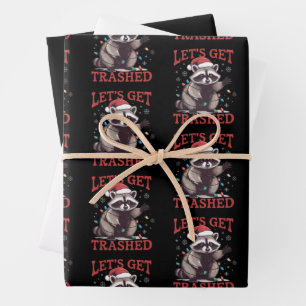 Let's Get Trashed Christmas Raccoon Feral Meme Wrapping Paper Sheet