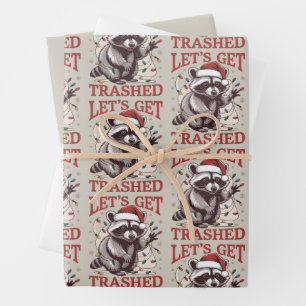 Let's Get Trashed Christmas Raccoon Season Feral  Wrapping Paper Sheet