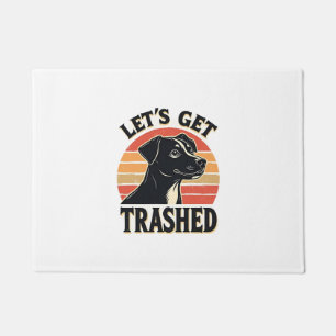Lets Get Trashed Vintage Dog Graphic Retro Sunset  Doormat