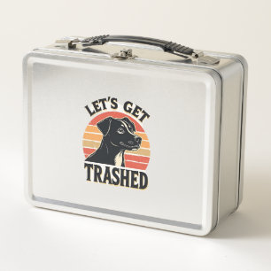 Lets Get Trashed Vintage Dog Graphic Retro Sunset  Metal Lunch Box
