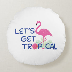 Lets-get-Tropical-Pink-Flamingo Summer Round Pillow