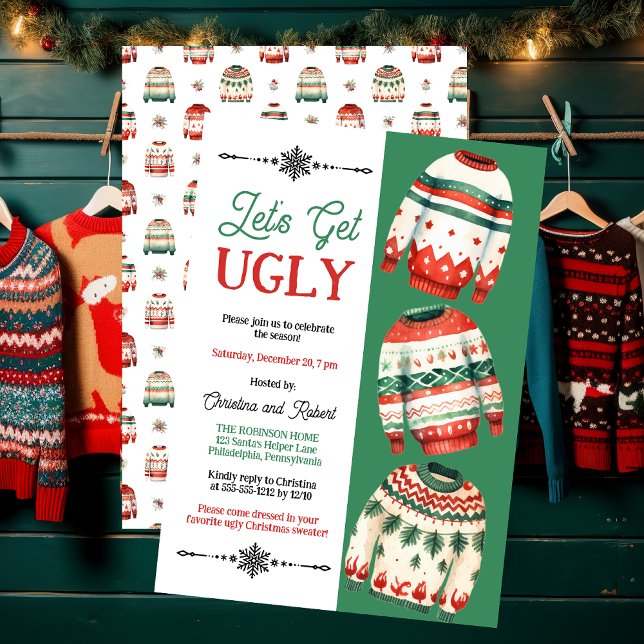 Let's Get Ugly Christmas Sweater Party Invitation ("Let's Get Ugly" Ugly Christmas Sweater Party Invitation)