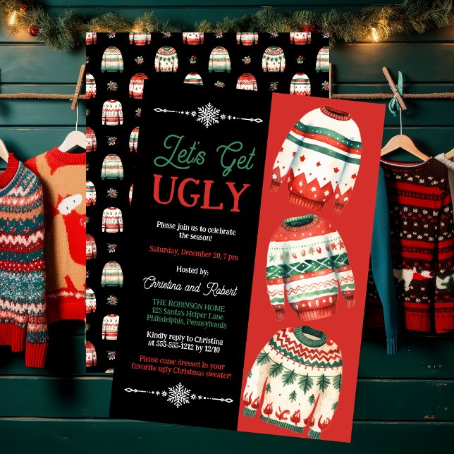 Let's Get Ugly Christmas Sweater Party Invitation ("Let's Get Ugly" Ugly Christmas Sweater Party Invitation)