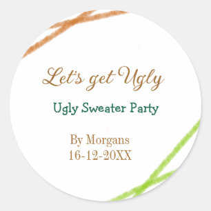 Let's get ugly Christmas ugly sweater Partyorange  Classic Round Sticker