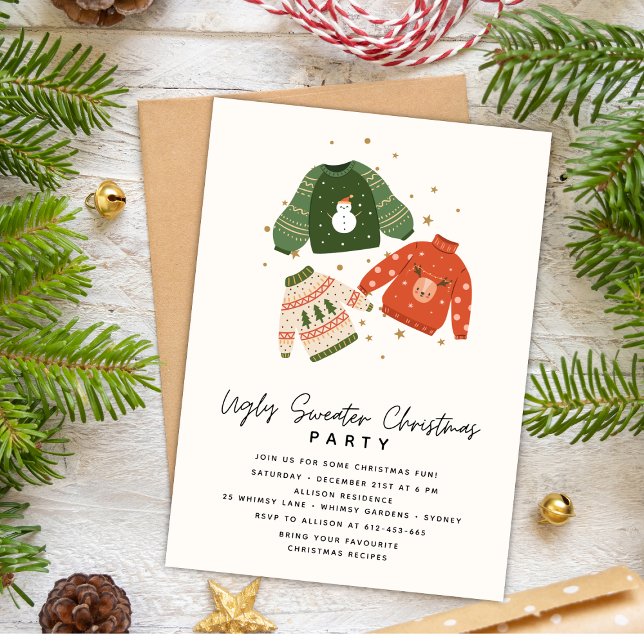 Let's get Ugly Modern Ugly Sweater Christmas Party Invitation (Creator Uploaded)