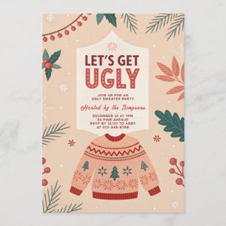 Let's Get Ugly Retro Christmas Ugly Sweater Party Invitation