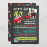 Let's Get Ugly Sweater Christmas Party chalkboard Invitation<br><div class="desc">Get UGLY with this awesome Ugly Christmas Sweater Party with room for your photo or the winner of last years party. Great fonts, tacky reindeer sweater on a chalkboard background. Hand drawn illustration by McBooboo. Just change the photo with your funny photo. You might want to crop it in a...</div>