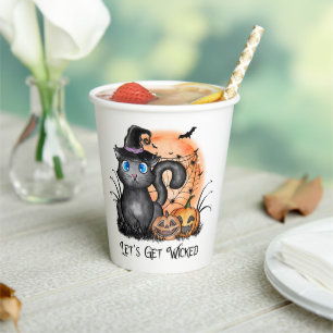 Let's Get Wicked   Black Witch Cat Paper Cups