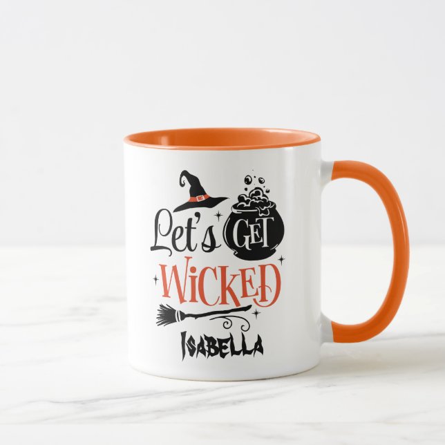 Let's Get Wicked Modern Orange and Black Halloween Mug (Right)